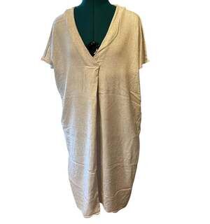 P. CILL V-Neck Short Sleeve Midi Dress in Taupe